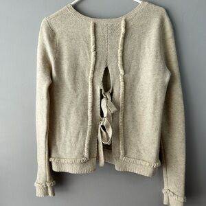 Club Monaco Cashmere Cream Knit Sweater with Bow Accents